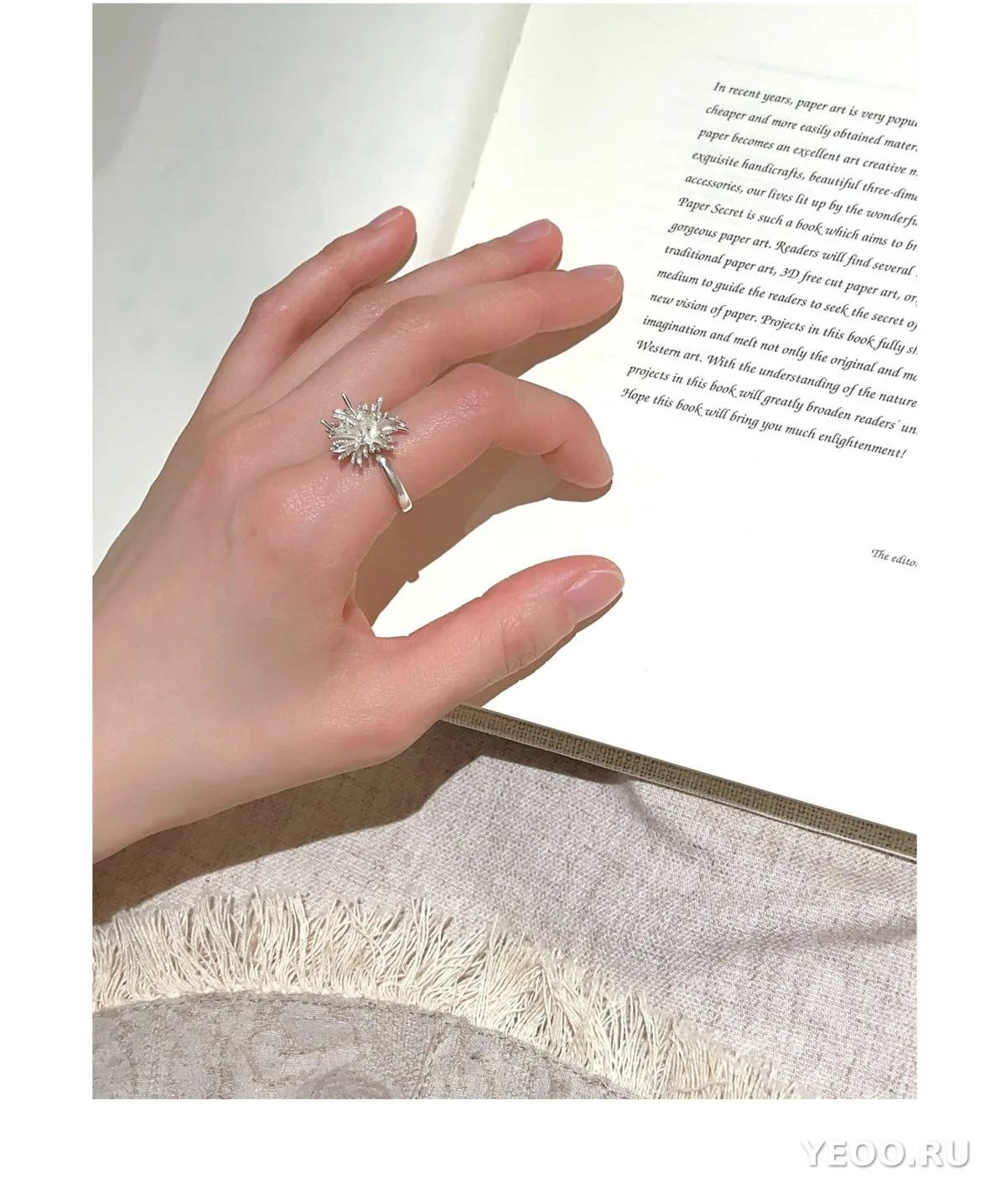 Кольцо из серебра S925 с матовым цветком, женское, разомкнутое, для указательного пальца