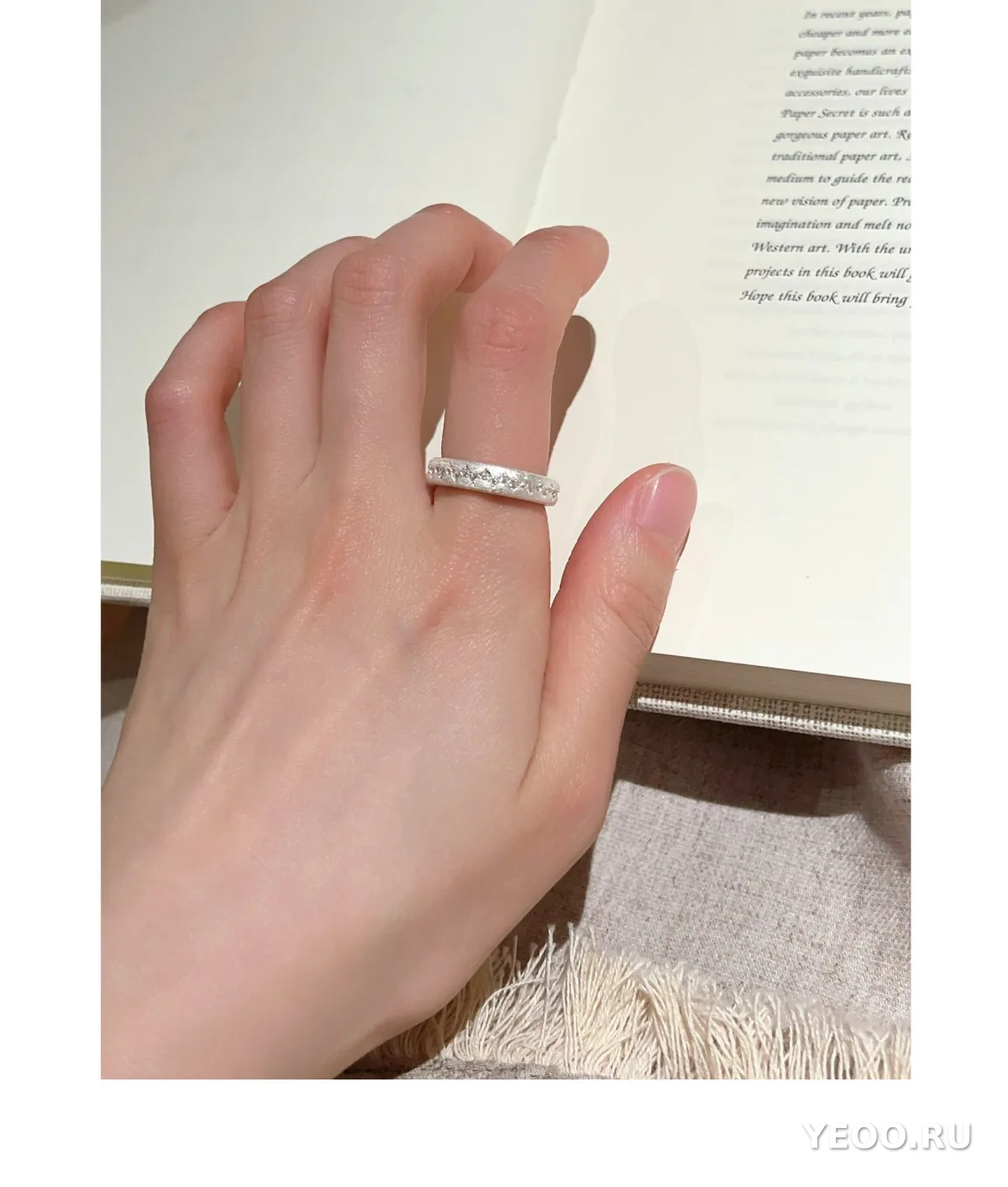Кольцо из серебра S925 с матовым цветком, женское, разомкнутое, для указательного пальца