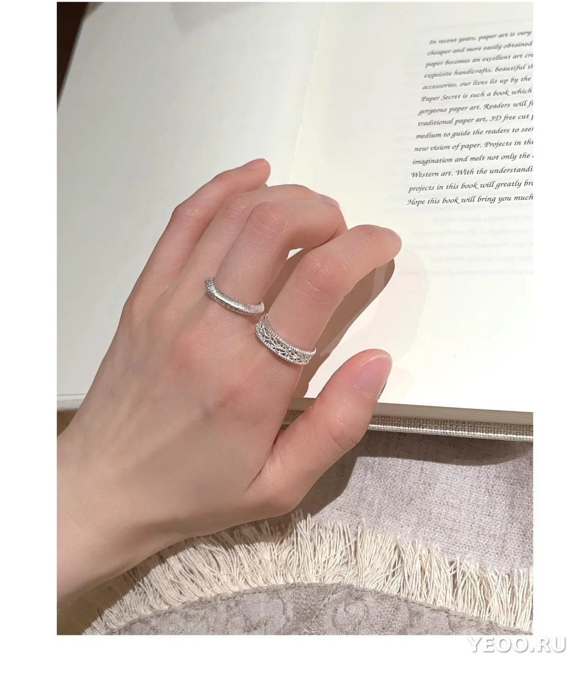Кольцо из серебра S925 с матовым цветком, женское, разомкнутое, для указательного пальца