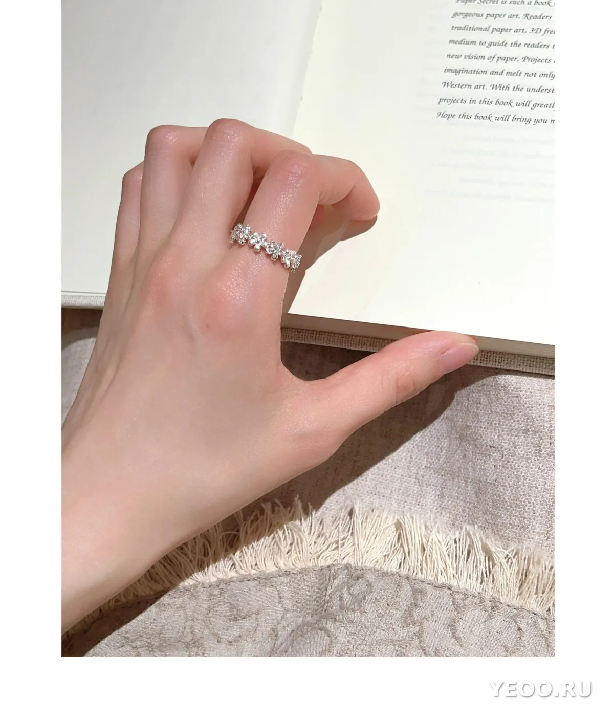 Кольцо из серебра S925 с матовым цветком, женское, разомкнутое, для указательного пальца