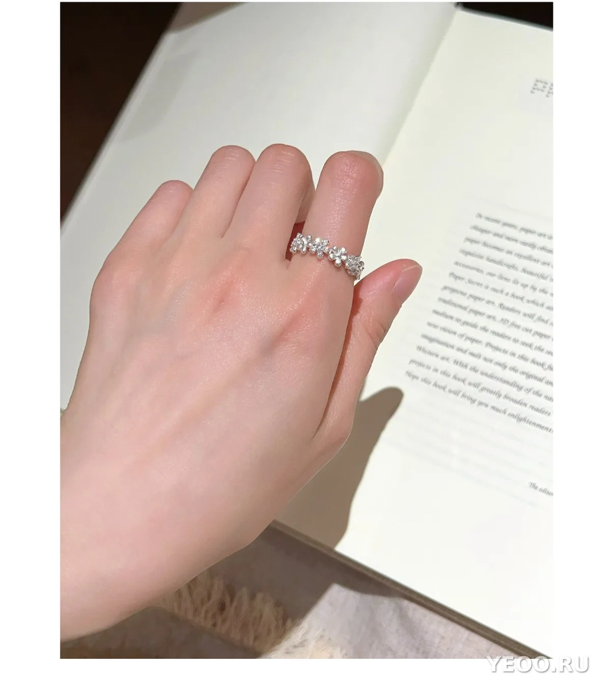 Кольцо из серебра S925 с матовым цветком, женское, разомкнутое, для указательного пальца