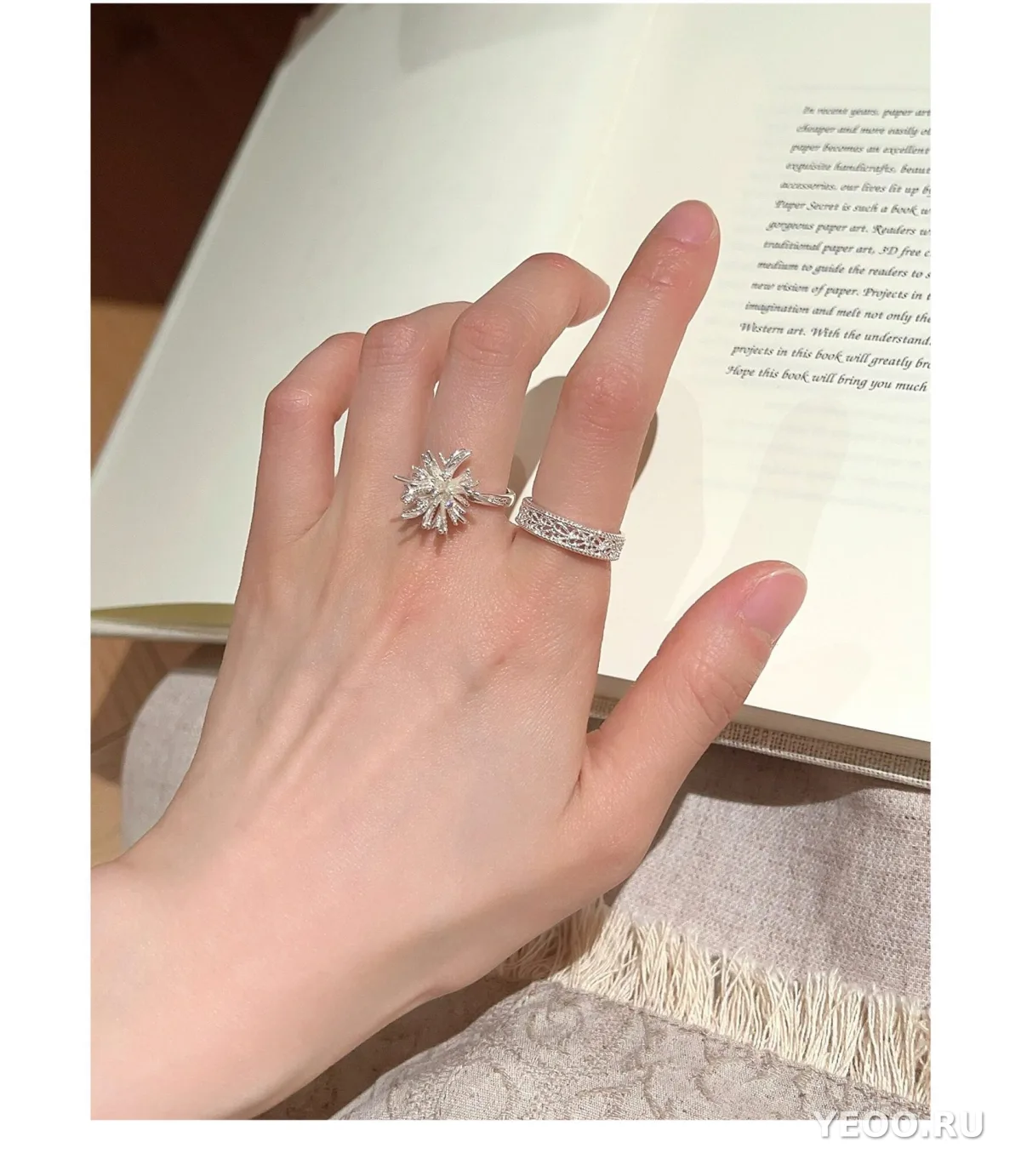 Кольцо из серебра S925 с матовым цветком, женское, разомкнутое, для указательного пальца