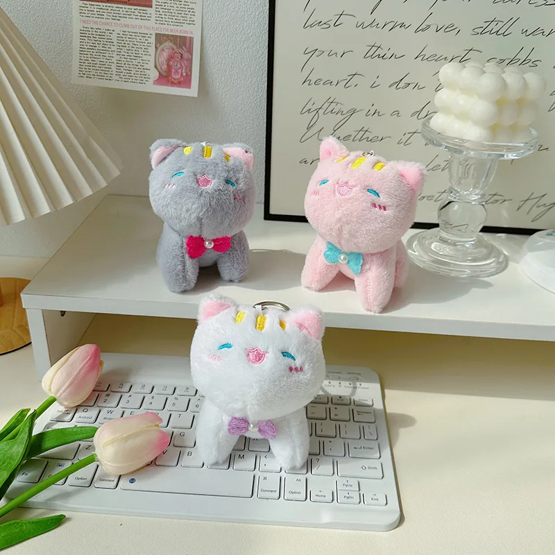 Мини-брелок на рюкзак мягкая игрушка кот с бантом