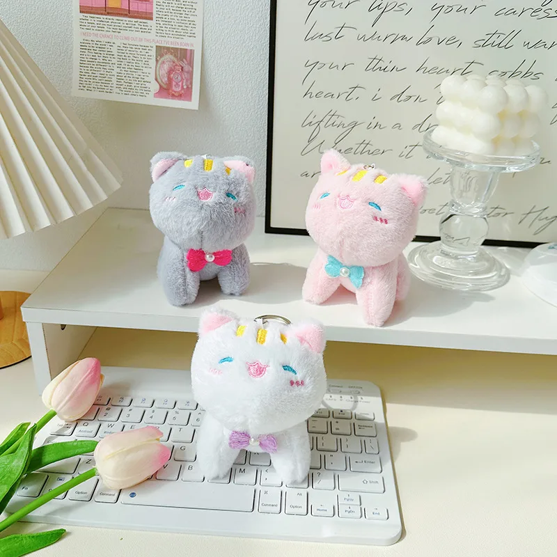 Мини-брелок на рюкзак мягкая игрушка кот с бантом