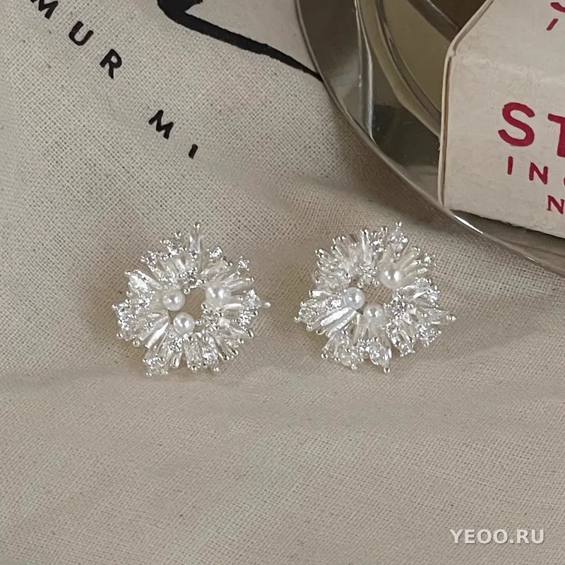 Серьги-клипсы с жемчугом и геометрическим узором, без прокола, серебро 925 пробы