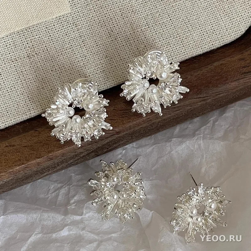 Серьги-клипсы с жемчугом и геометрическим узором, без прокола, серебро 925 пробы