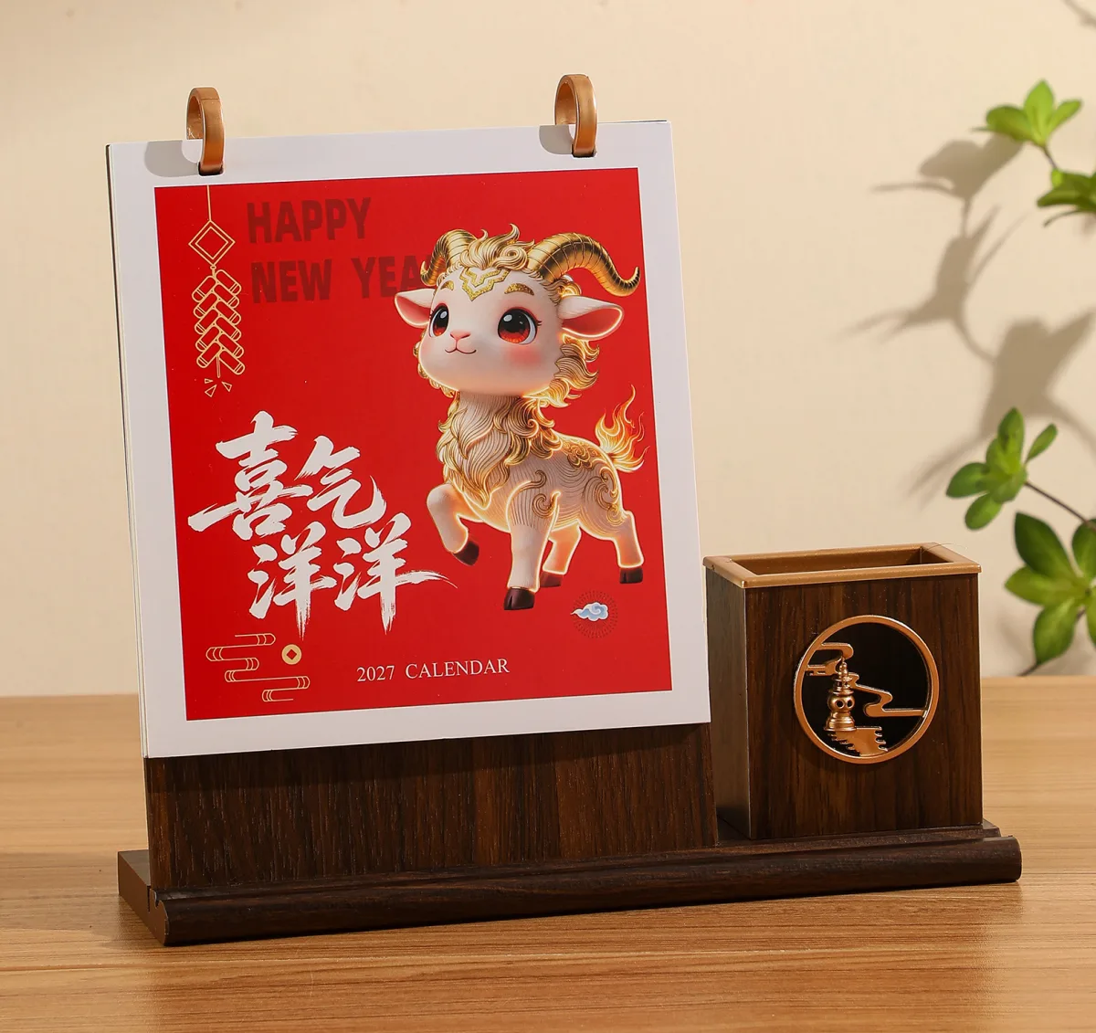 Деревянный настольный календарь-органайзер с подставкой для ручек