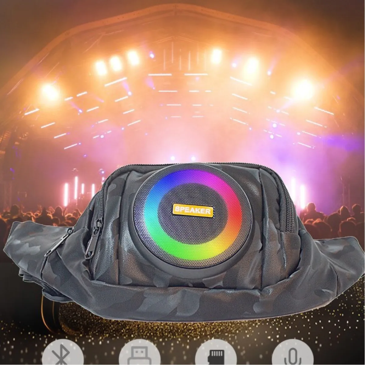 Портативная Bluetooth-колонка для рюкзака, LED-подсветка, IPX5, ABS