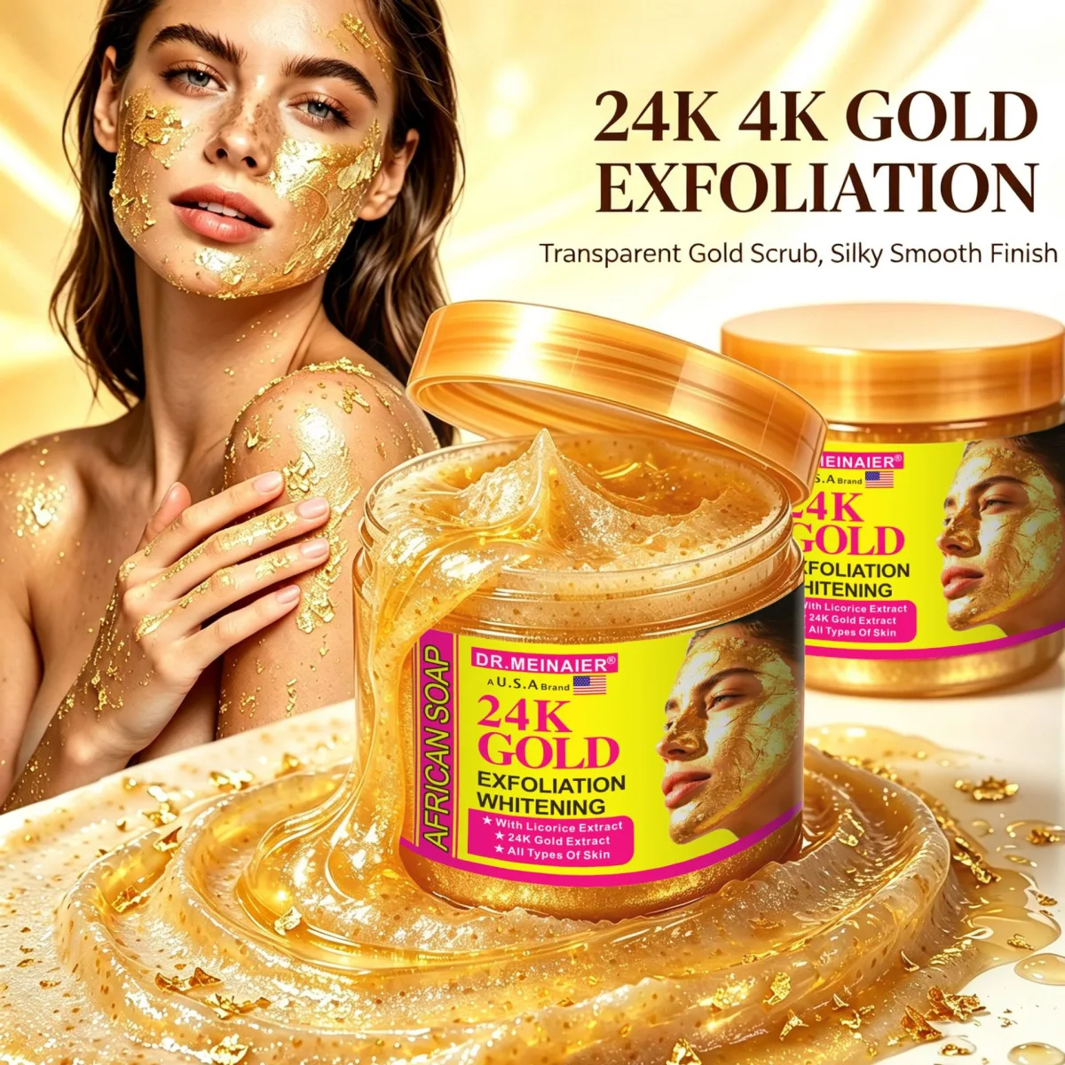 Скраб-пилинг для лица 24K золото, очищающий, 350 г / 650 г